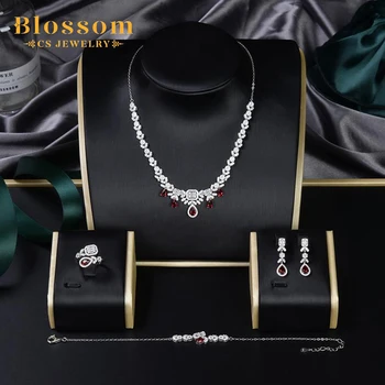 Blossom CS Luxury Women's 925 Sterling Silver Necklace Four-piece Set Popular Design Rhodium Plated Zirconia Fine Jewelry Sets