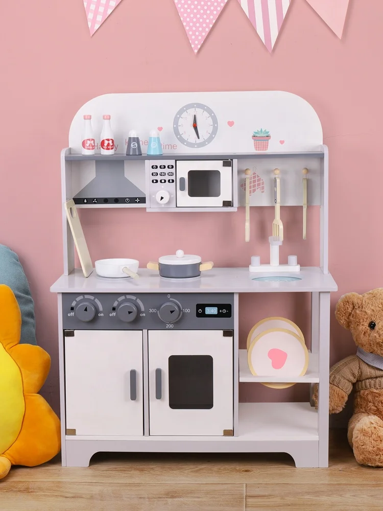 New Style Wooden Kitchen Set for Kids Pretend Play Happy Kitchen Toys Christmas Gift