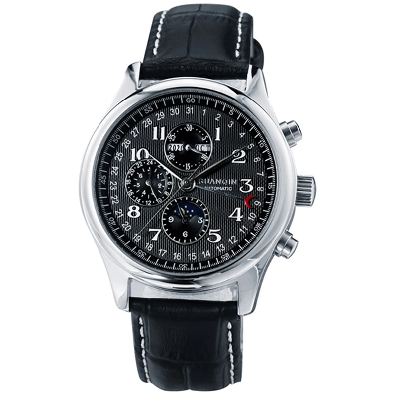 GUANQIN GQ20022 Men s Watch Automatic Mechanical Leather Moon Phase watches men fashion