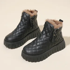 ZY12296 Winter Short Casual Boots New Plush Waterproof Increased Thick Soled Snow Cotton Lace-Up Closure Flat Upper Lycra