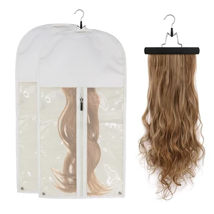 Luxury Custom Logo Clear PVC Window Human Hair Storage Packaging PU Wig Bag With Zipper and Hanger