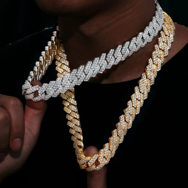 Luxury Iced Out 2 Rows Cz Diamond Cuban Link Chain 18k Gold Plated Brass Cadenas Heavy Fashion 2214