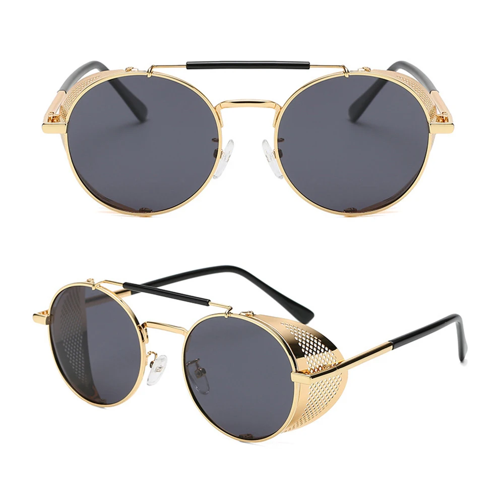 High Quality Vintage Steampunk Sunglasses Double Frame Round Luxury Metal  Steam Punk Sunglasses for Man Women