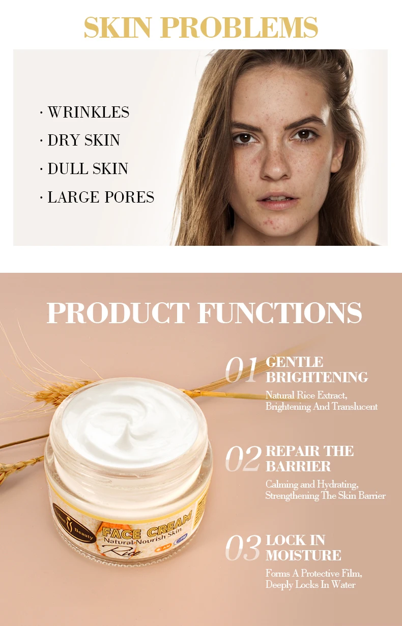 Aichun Beauty Organic Face Cream Rice Moisturizer Anti Aging Wrinkles Face Whitening Cream for Day and Night