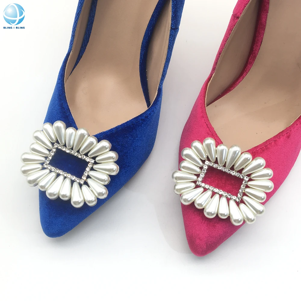 Square Rhinestone Pearl Shoe Decorations Charm Buckle Ornament Applique Clip Accessories For