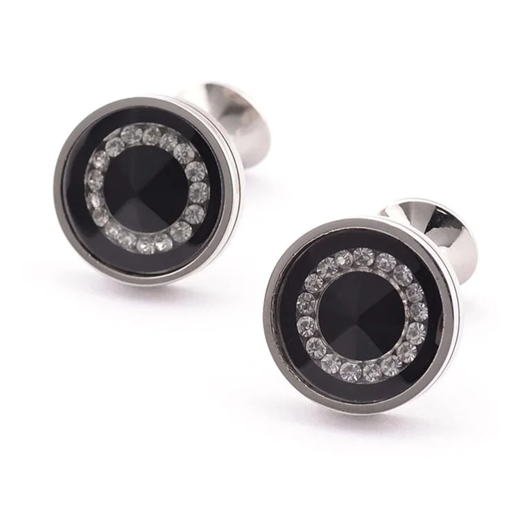 Заводская цена оптовая продажа роскошные высококачественные круглые стеклянные кристаллические серебряные запонки со