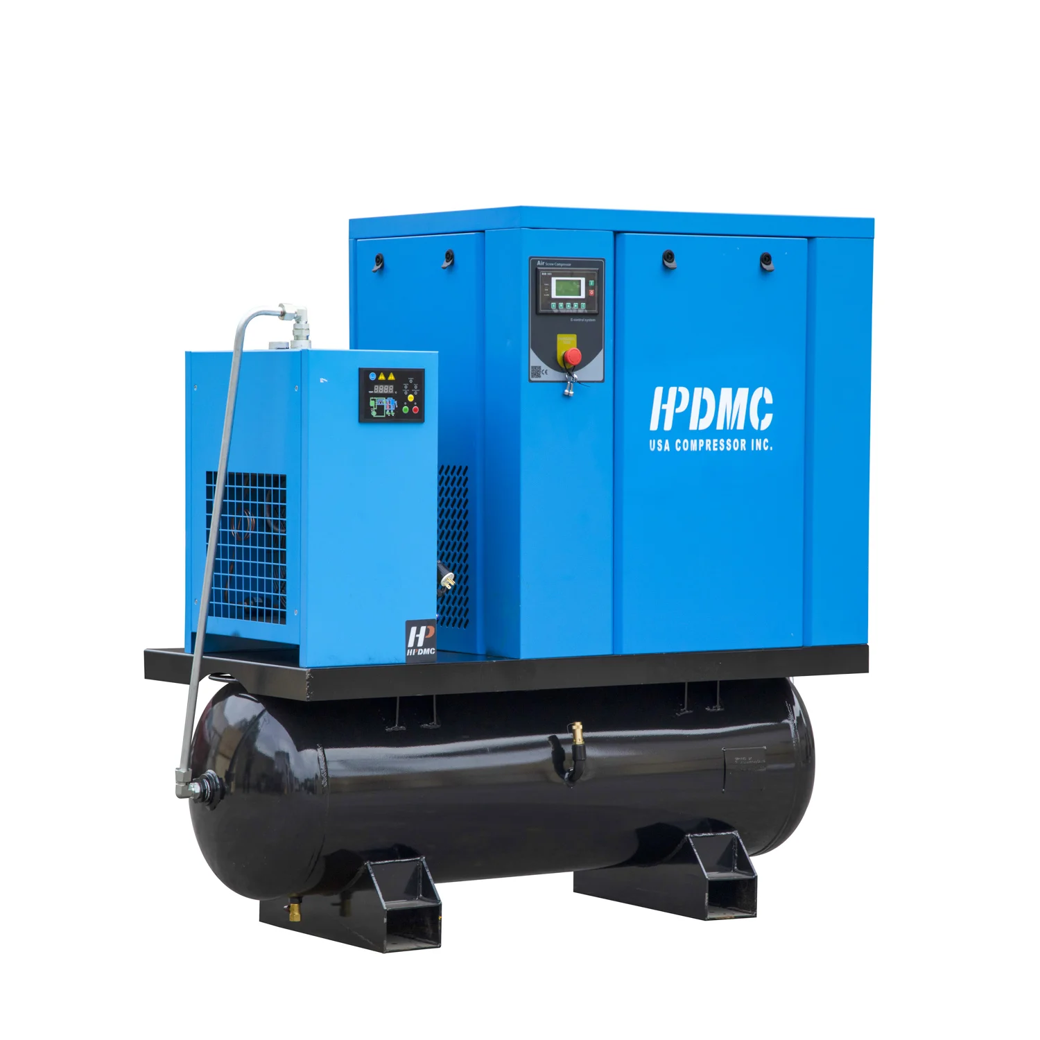HPDMC 20HP Rotary Screw Compressor 208-230V/60HZ 3-Phase 81CFM 125PSI Industrial System with 80 Gal Tank Refrigerated Air Dryer