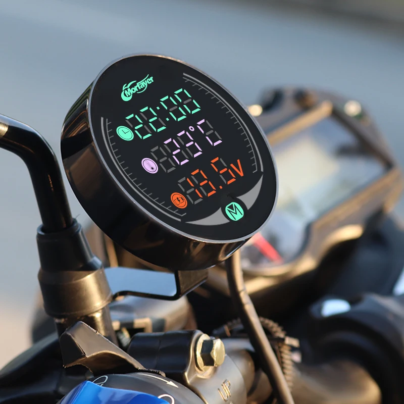 Waterproof  3 in 1 LED Night Vision Digital Display Voltmeter Voltage Temperature Gauge Time Motorcycle Meter