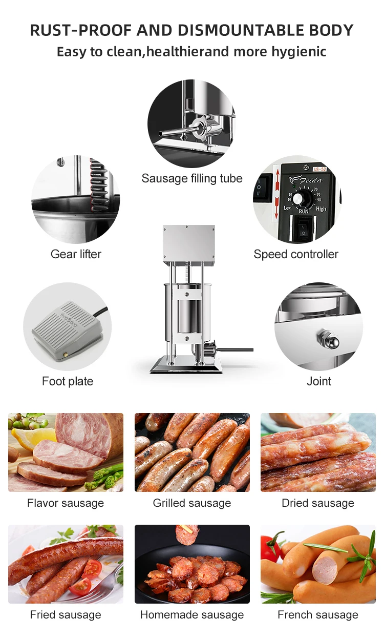 Industrial Hydraulic Meat Mincer Grinder Hot Dog Sausage Stuffing Maker