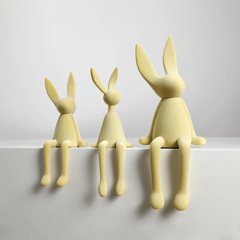 Sculpture De Lapin Assis En Résine - Décoration De Bureau Ou Maison - Taille L (14x37 Cm) - Bleu - 5