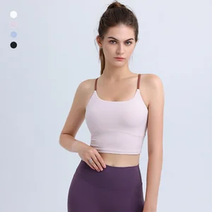 Removable Pads Super Soft Fabric Gym Sports Bras for Women Fitness Lightweight Breathable Middle Support Cross Back Sports Bra