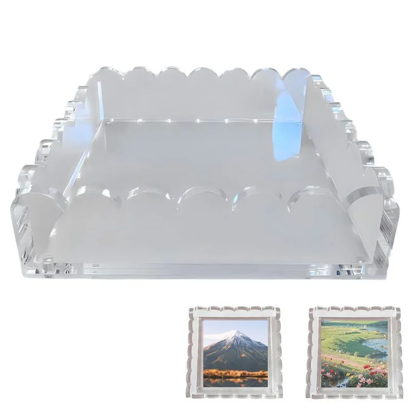 Small 8 Inch Square Scalloped Acrylic Organizer Custom Clear Acrylic Serving Tray with Magnet