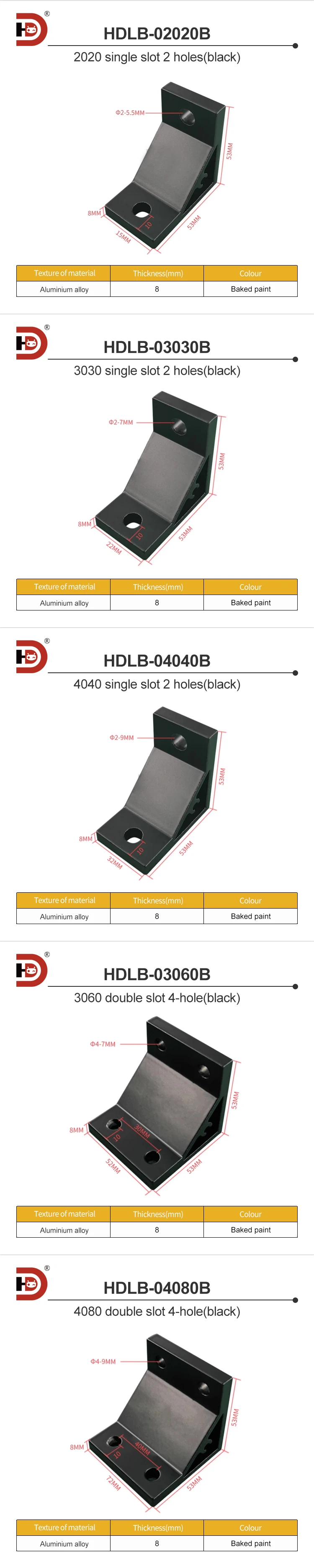 Industrial Aluminum Profile 90 Degree Reinforced Corner Code 30/40/45/50/60 Frame Door and Window Angle Connection Fixing Parts details