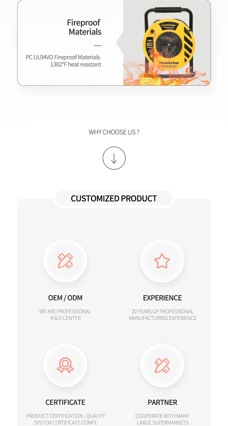 50m Retractable Extension Cable Reels Industrial Outdoor Electric