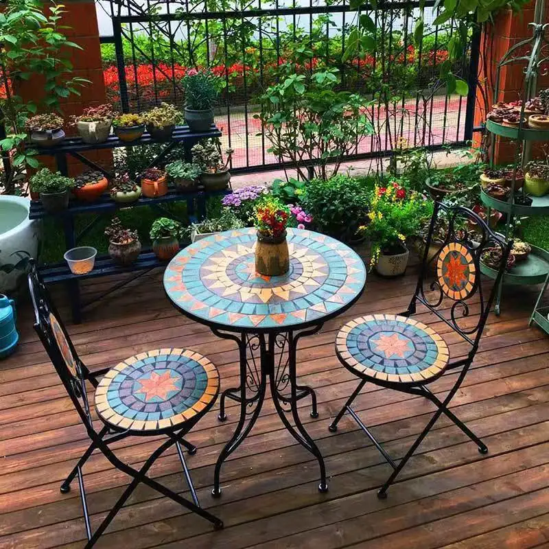 European Design 60cm Diameter Folding Table Waterproof Cushion for Garden Balcony Terrace Veranda or Courtyard Use details