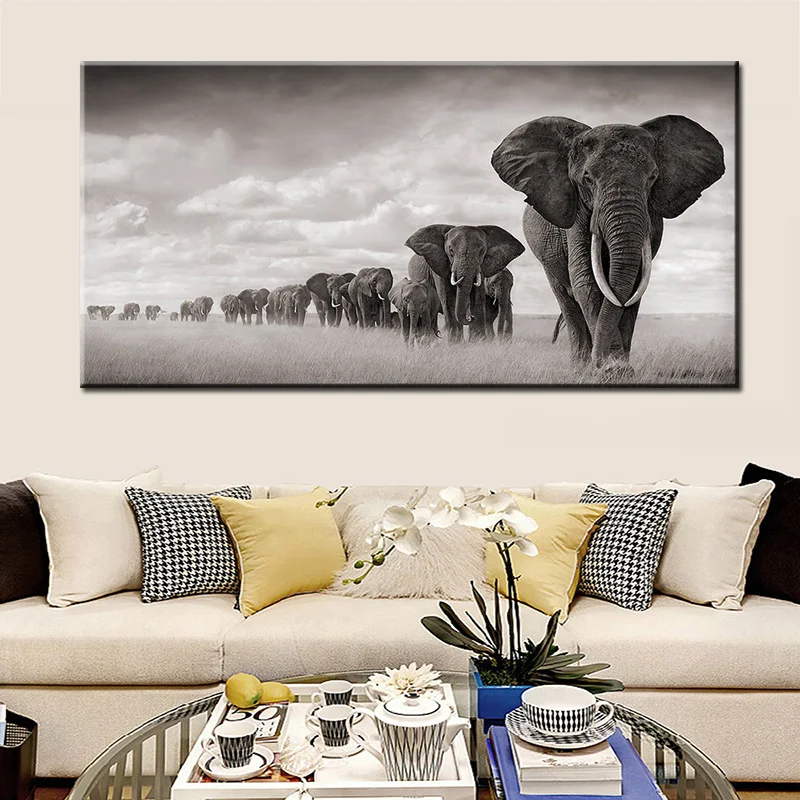 ELEPHANT PAINTING Domestic And Wild Animals PRINT Canvas Wall Art  AN287 MATAGA