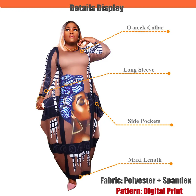 African Dress Dashiki Women Autumn Long Sleeve Vestido Cotton Pocketed African Ladies Stretchy Plus Size Long Dresses New