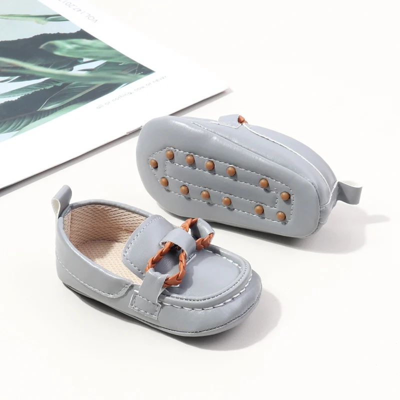 New Arrival Anti-Slip Soft PU Baby Dress Shoes with Flat Outsole Breathable Slip-On Loafers for Boys BBW3229 factory