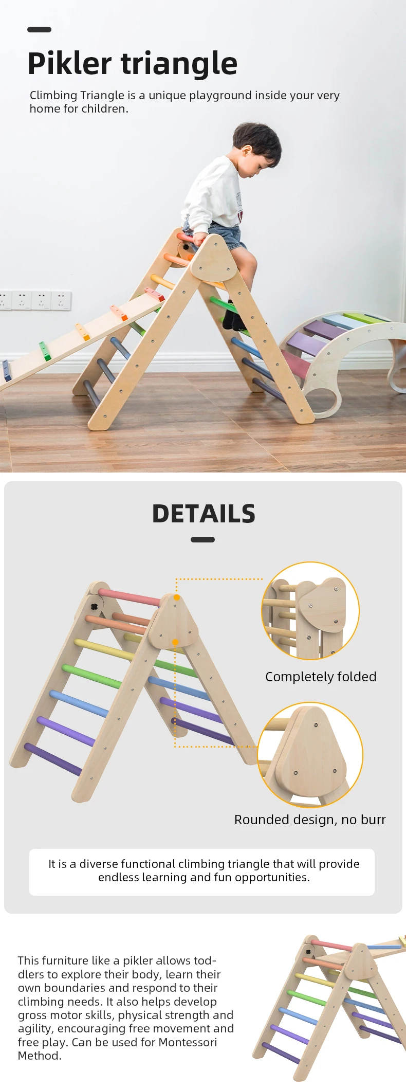 Xiha Montessori Wooden Kids Piklers Triangle With Ramp And Rocking ...