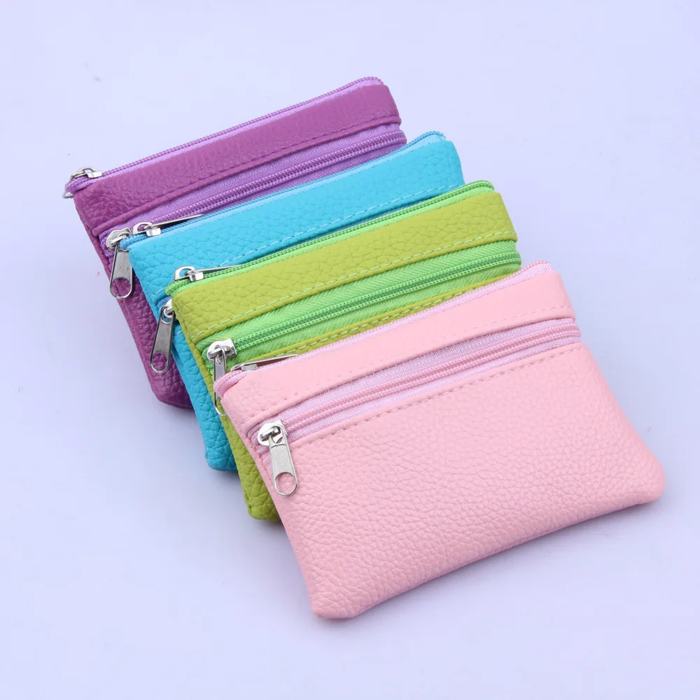 Factory Direct Sale Multi Color Coin Purse with Zipper Mini Small Thin Money Bag Wallet Pu Leather Change Pouch for Men Women
