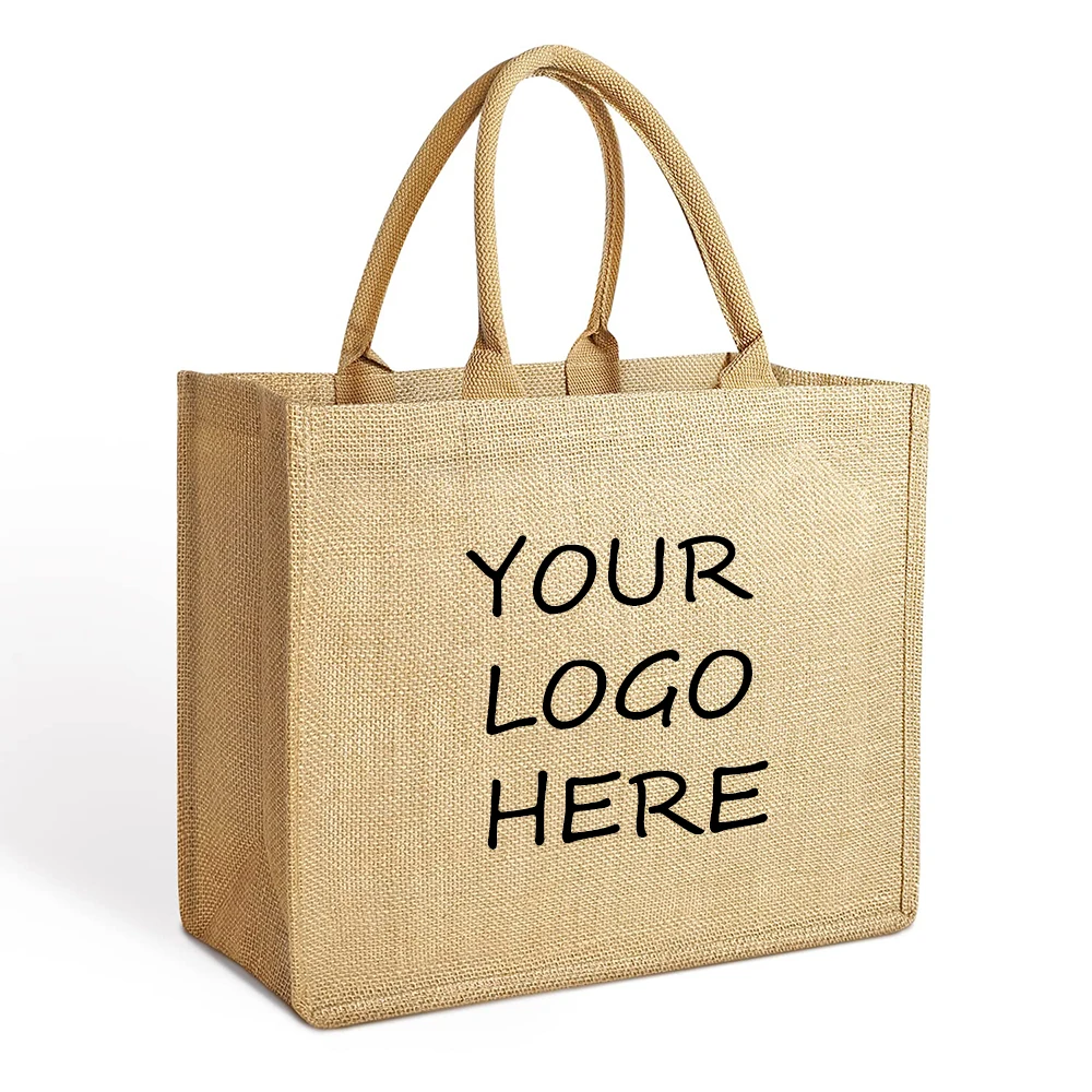 Custom Logo Jute Bags Large Capacity Daily Carry Plain Blank Gift Linen ...