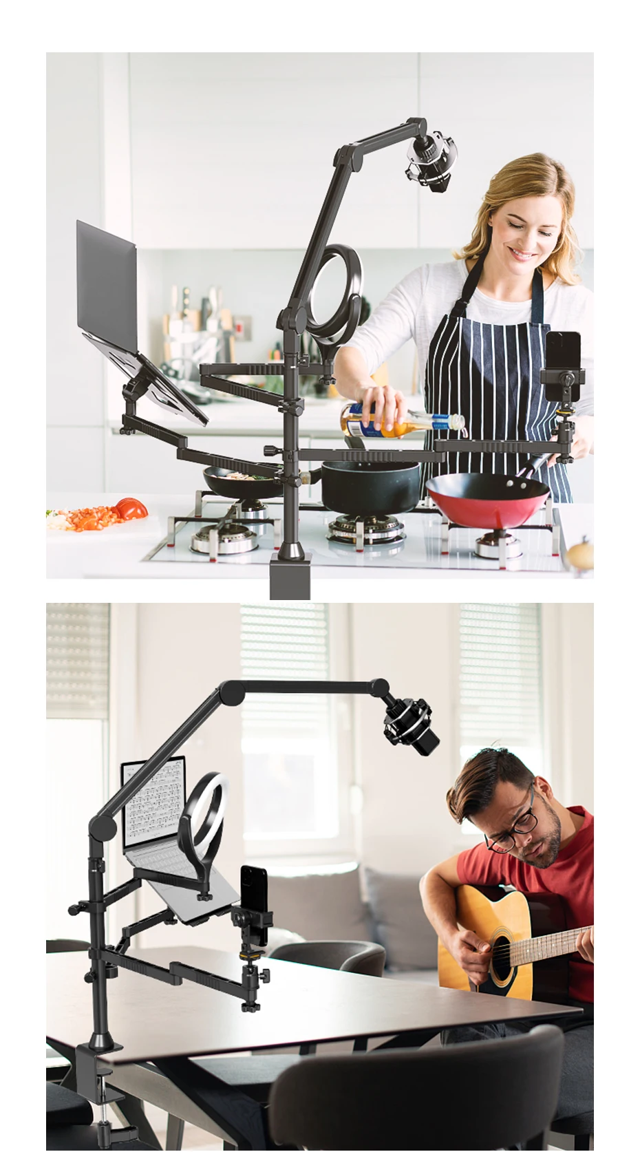 VIJIM LS21 Aluminum Multifunction Live Streaming Extendable Desk Stand Laptop DSLR Camera Microphone Holder Desktop Stand