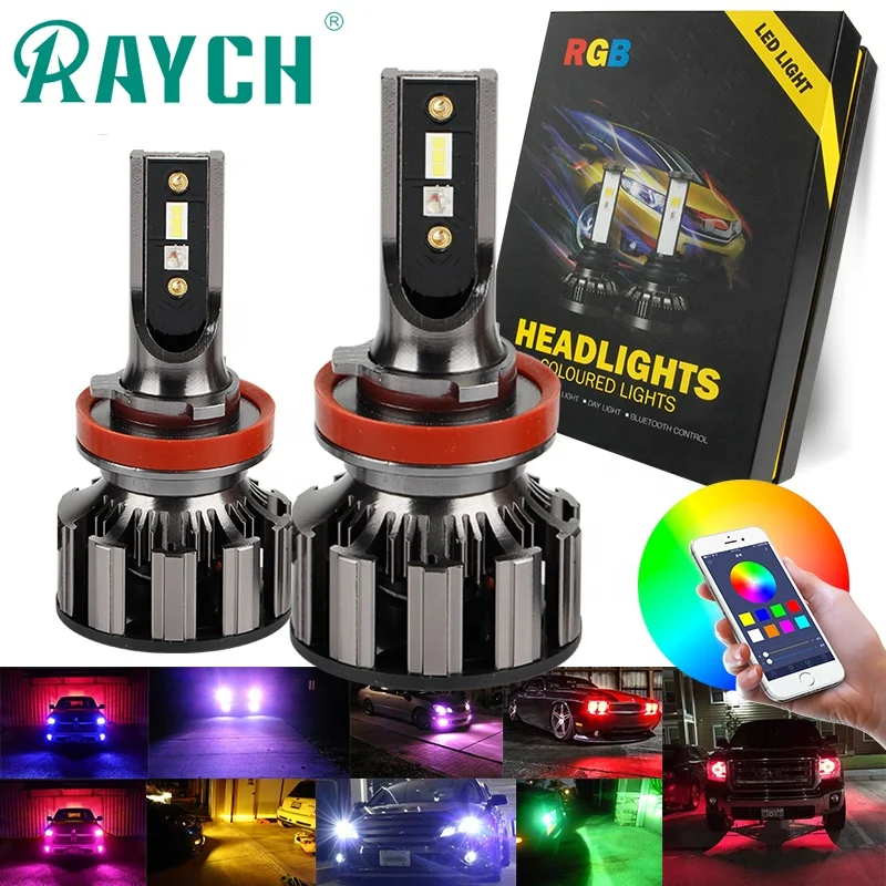 APP Music Control RGB Car LED Headlight Changeable Color Light H1 H3 H8 H9 H11 9005 9006 Auto Head Lamp LED H4 Led H7 Bulbs