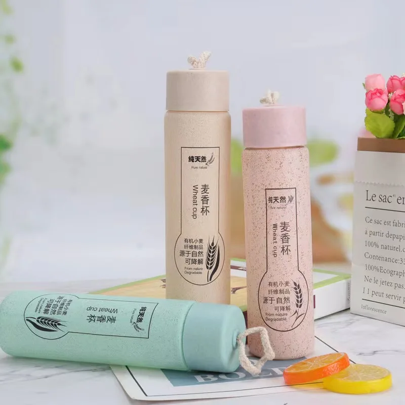 2023 Maixiang Cup Factory Wheat Straw Creative Gifts Cup Student Double Glass Cup Printed logo Advertising Bottle