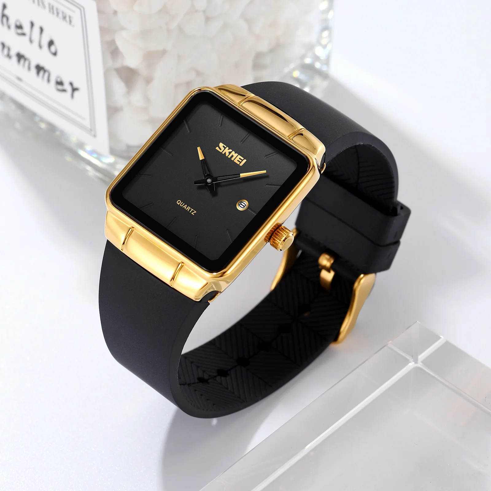 SKMEI 2173 Minimalist square Dial ultra Thin Reloj Gold Color Small Size  Lady Watch Cheap Price