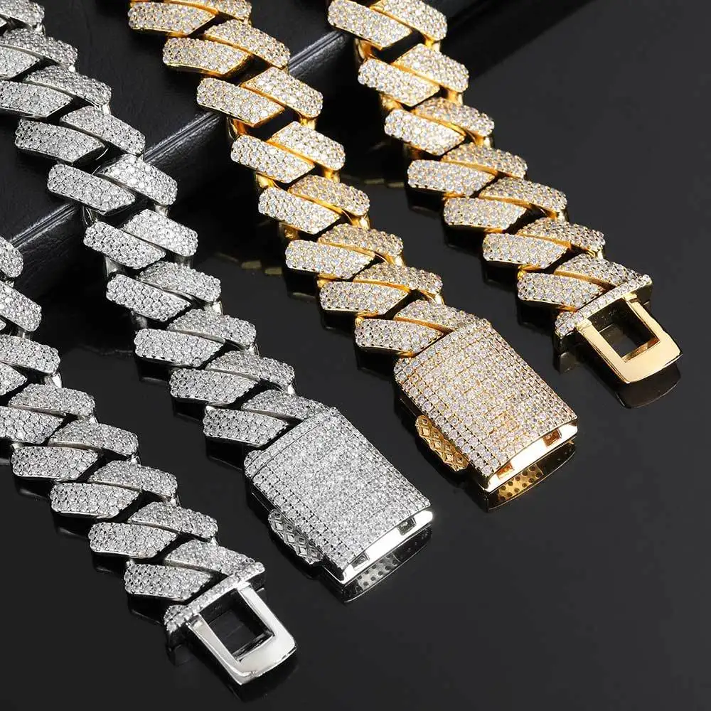 12mm Iced Out Cuban Link Chain & Bracelet Set - 18K/White Gold Plated With Prong-Set CZ Diamonds - View #10