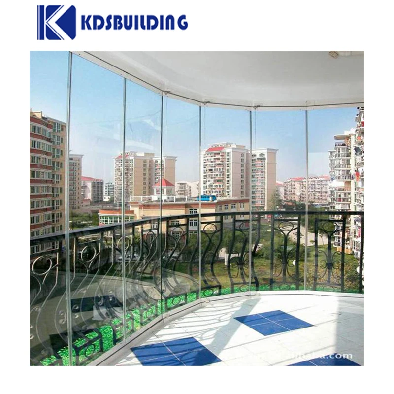 KDSBuilding Bi Folding Windows Frameless Tempered Sliding Glass  Bifold Folding Balcony Window