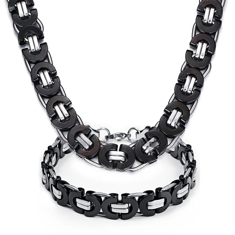 Black Bike Chain Necklace Jewelry Set 