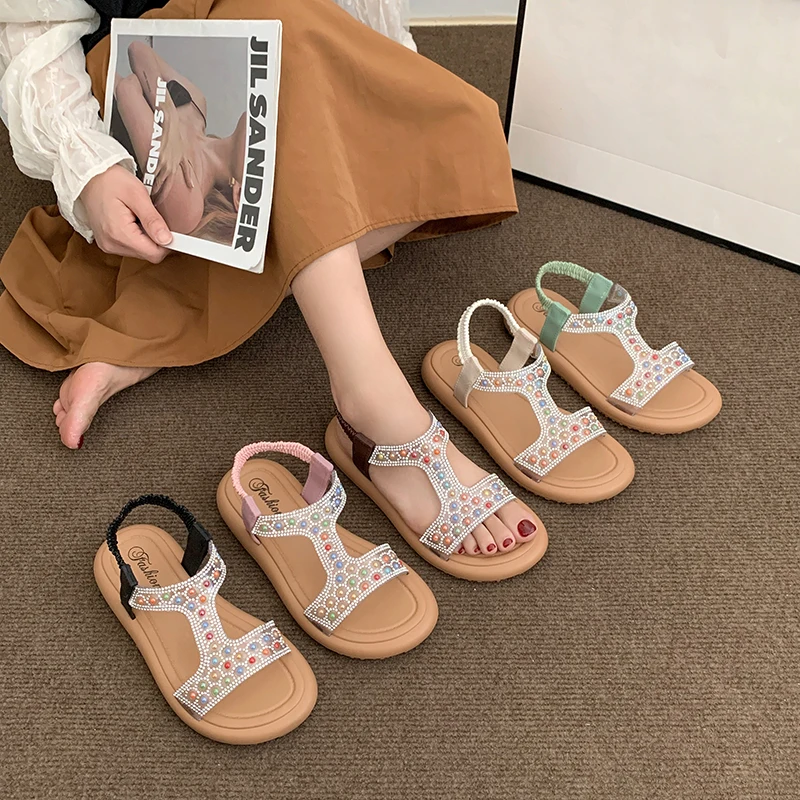 Non-slip Latest Ladies Sandals Designs Outdoor Diamond Upper Summer Sandals  Women