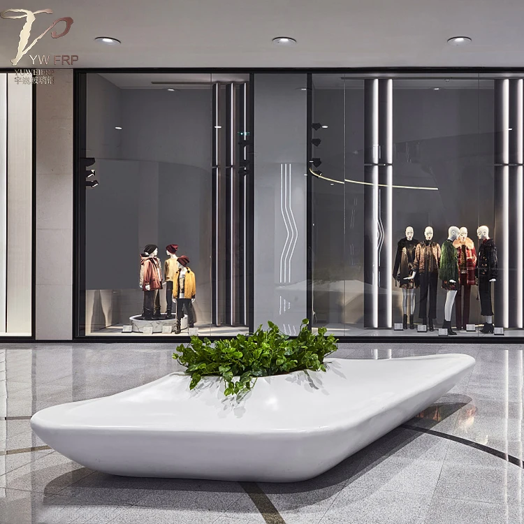 Seating Outdoor Bench Decorative Design Fiberglass Airport Shopping  Mall Bench Pot