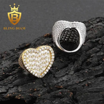 New Heart baguette zircon diamond Rock Ring Bling CZ diamond brass Hip hop Tennis Ring Band for men women