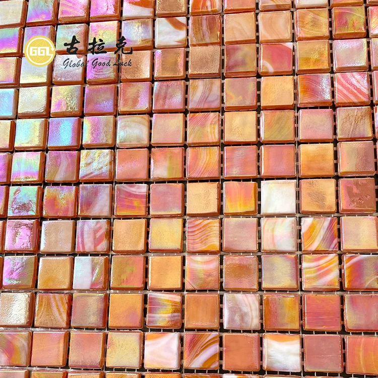 Wall Glitter Square Mosaic Tile Red Color Glass Tile Swimming Pool Tile