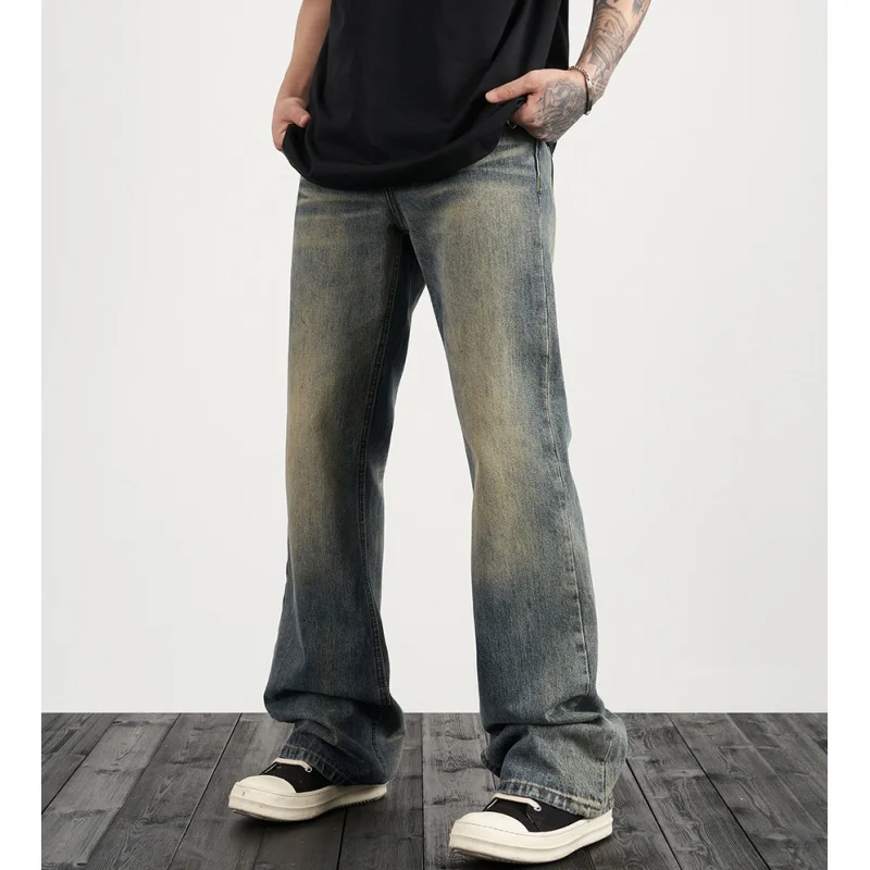Etichetta personalizzata drop shipping street wear stock baggy produttore uomo blu dipinto impilato jeans denim svasati_voghion.com