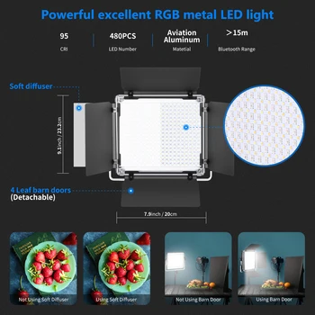 Neewer 480 RGB Led Light with APP Control and 32-52CM Tabletop Clip Light Stand,480 LEDs 3200-5600K/Brightness Adjustable Colors detail image