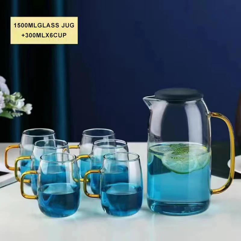 Hot Sale Large Capacity Thickened Hand Blown high borosilicate glass water jug set details