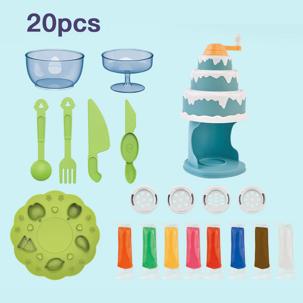 Hot sale non toxic eco-friendly 3D clay tool modeling play dough cake machine kit pretend play color mud toy set for kids play