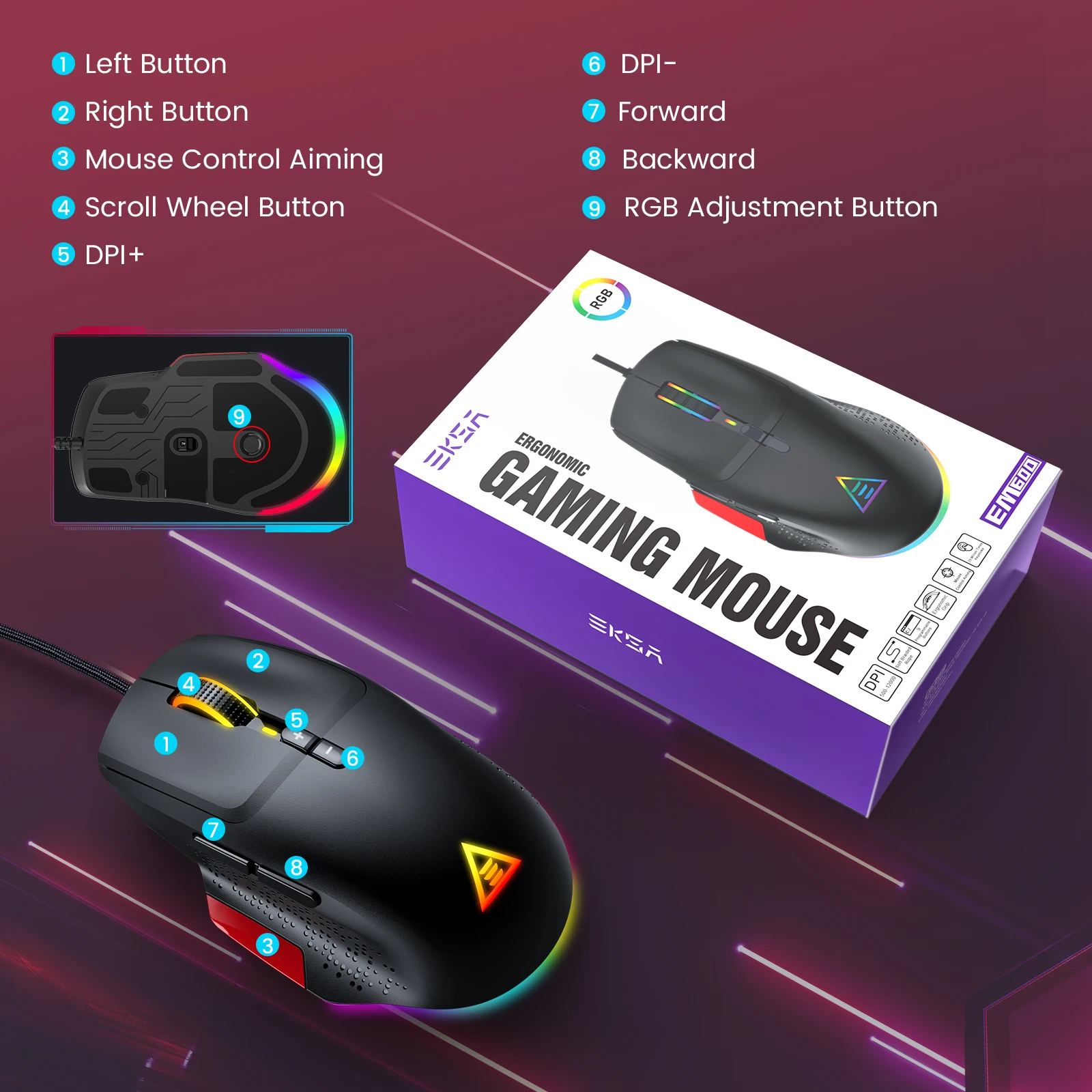 Eksa Hot Selling Gaming Mouse Em600 Reddot Winner 2022 Super Light