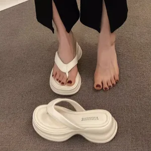 Women's Fashion Trend Summer Outdoor Sandals High Sole Open Toe Soft Thick-Soled Flip-Flops Solid Color