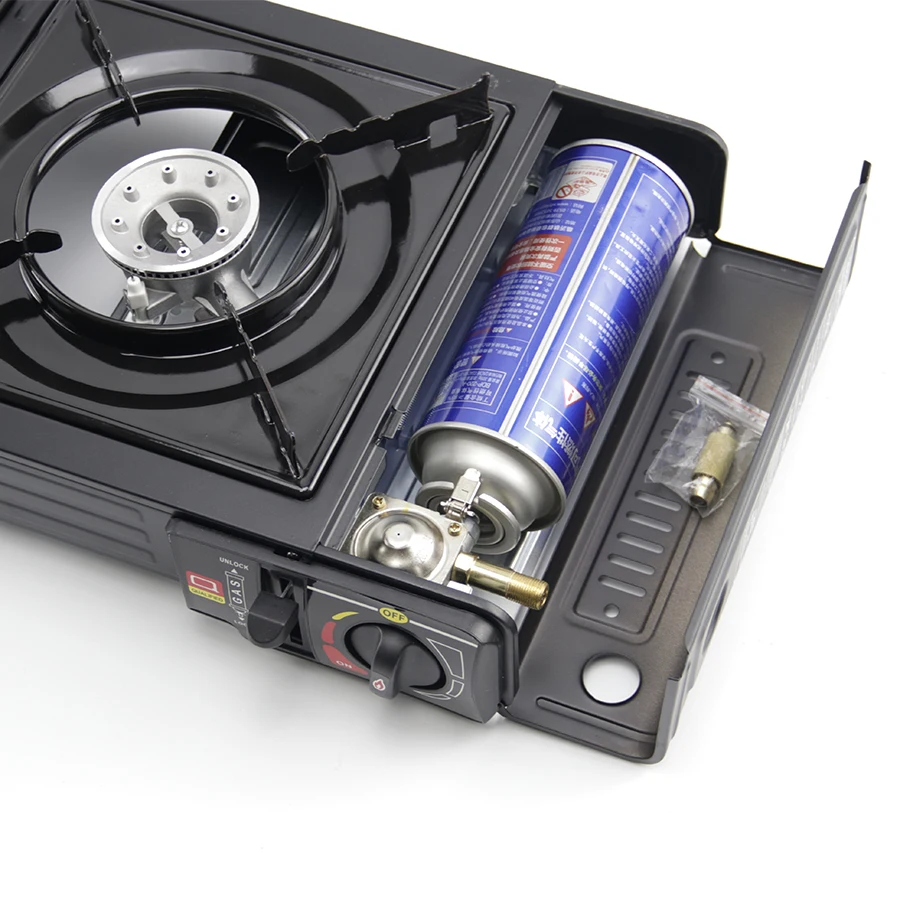 Portable Camping Gas Stove Outdoor Mini Single Propane Butane Burner Cast Iron Piezoelectric Ignition RV Camps Cooktop