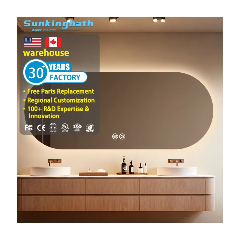 Led Illuminated Bathroom Mirror Wall Hanging Fogless Backlit Home Decoration Ip44 Rated Lighted Wall Mounted Mirror