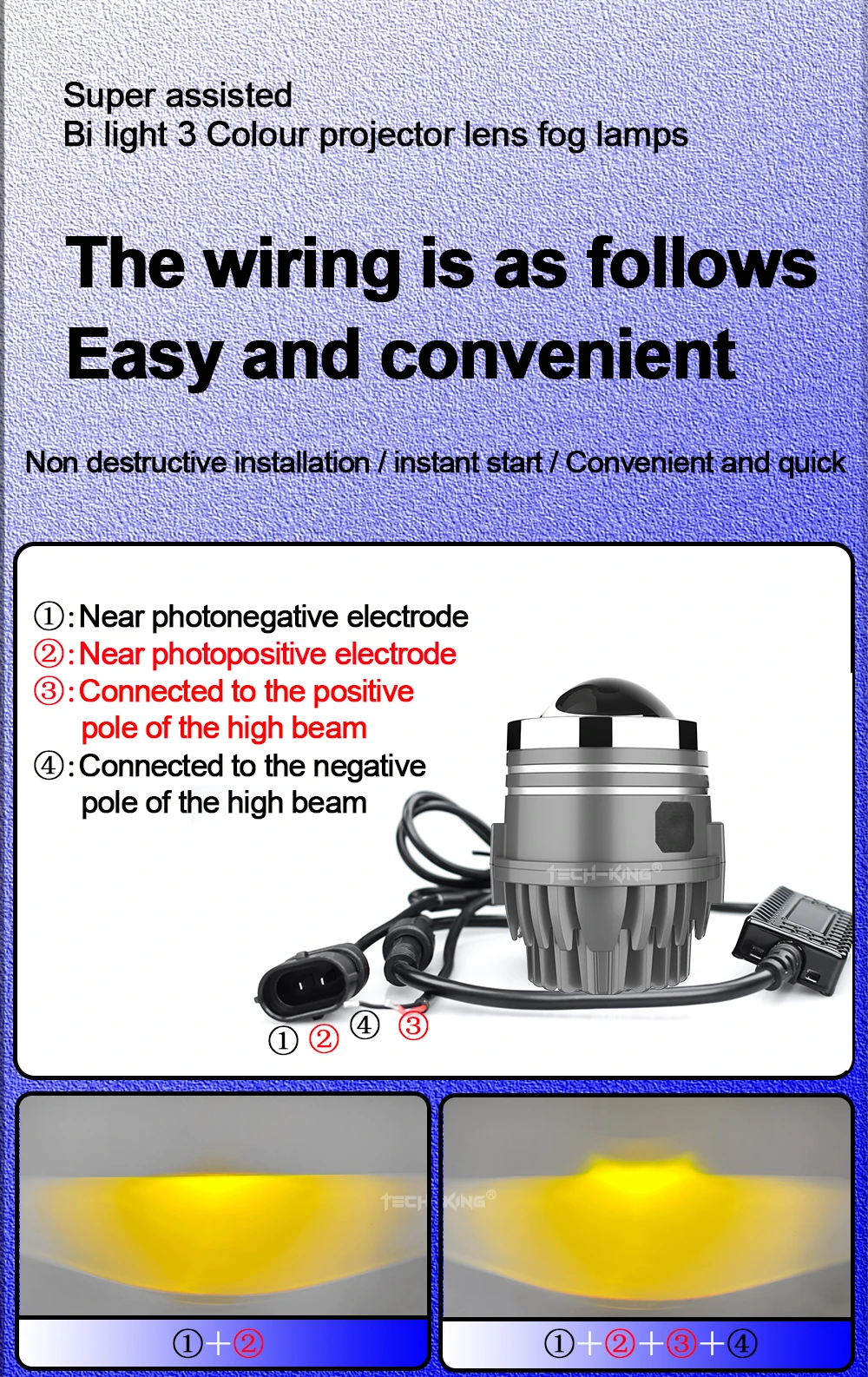 Universal 3 colors 2 inch 80W Bi LED projector lens fog lights Retrofit kit For Toyota For Nissan For Honda laser fog light