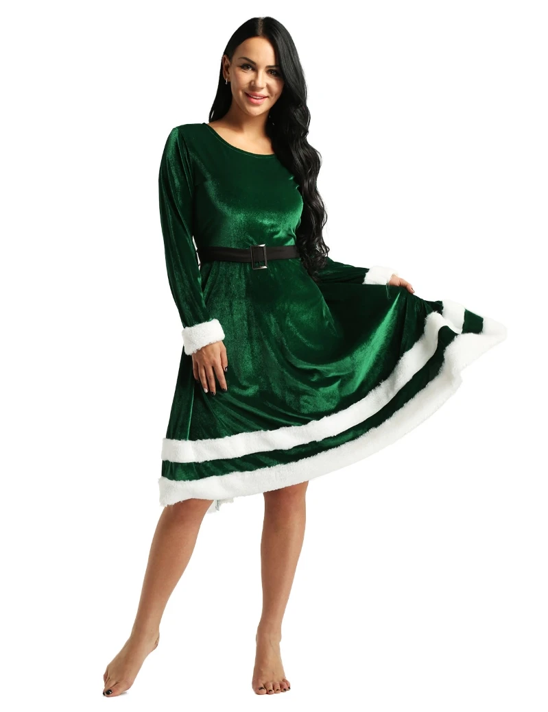 Women Adult Christmas Velvet Fancy Dress - Santa Claus Costume