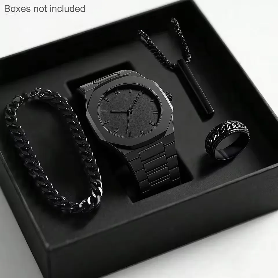 1158 Cs008 Gift Set Four Piece Black Rings Bracelets Necklaces Muslim Quartz Watch Witho aperçu 5
