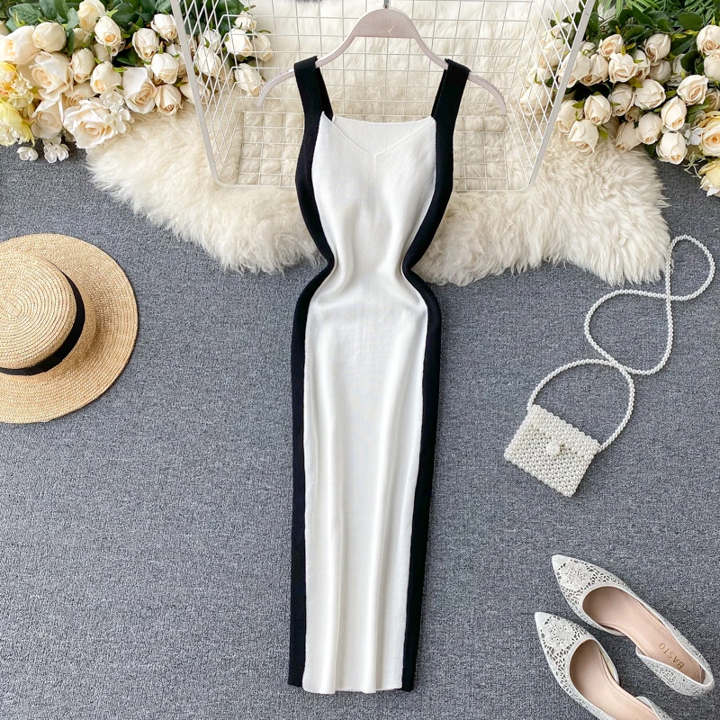 Summer Sexy V-Neck Slim Hip Mini Dress for Women Sleeveless Empire Contrast  Color Backless Lace Dress Black White Red| Alibaba.com