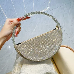 custom logo New Niche Round Diamond-shaped Handbag Celebrity Rhinestone Banquet Bag French Dress Evening Bag Crossbody Evening Bag