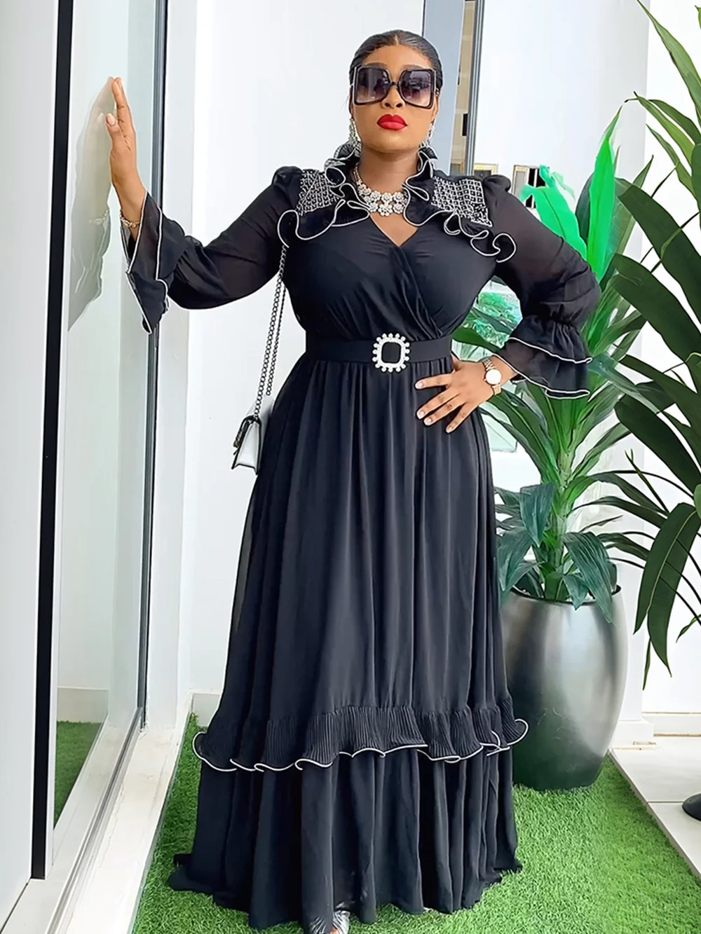 Turkish Muslim Women's Long Chiffon Dress Plus Size African Party